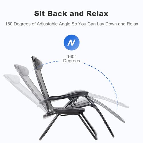 Nazhura Set of 2 Relaxing Recliners Patio Chairs Adjustable Steel Mesh Zero Gravity Lounge Chair Beach Chairs with Pillow and Cup Holder (Dark Green)