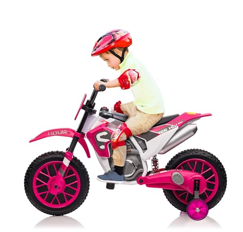 TOBBI Kids Motorcycle Dirt Bike 12V Electric Motorcycles Ride on Toys Battery Powered Motorbike Off-Road Motocross for Toddler Boys Girls 3+Years w/ 2 Speeds, 35W Dual Motors, Training Wheels, Blue