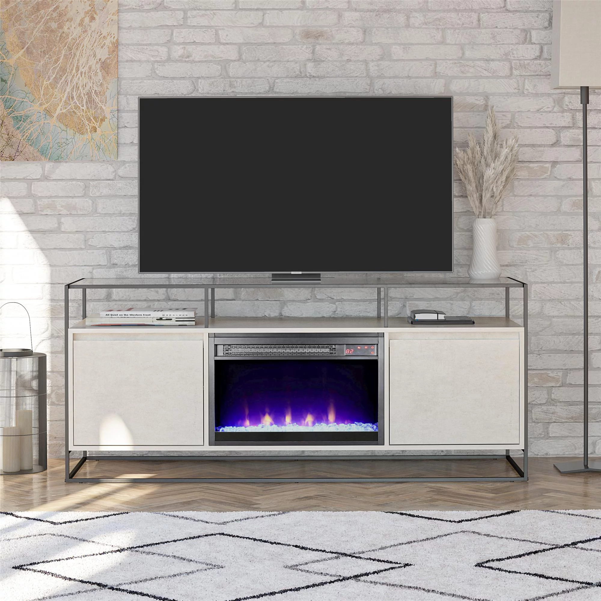 Ameriwood Home Covington Modern TV Stand and Console with Electric Fireplace for TVs up to 65