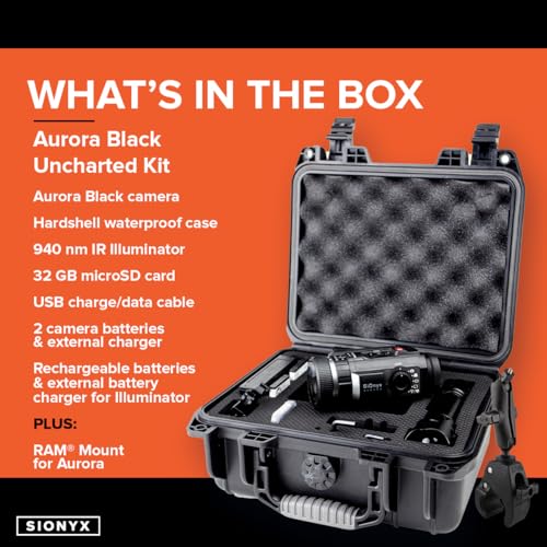 SiOnyx Aurora Black Color Digital Night Vision Camera & Kits – Rugged and Impact-Resistant Aurora Black, WiFi, Mount, 32GB MicroSD Card, Waterproof Protective Case, & More