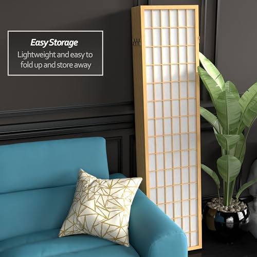 Red Lantern 6 ft. Tall Window Pane Shoji Screen-Natural-4 Panels Room Divider