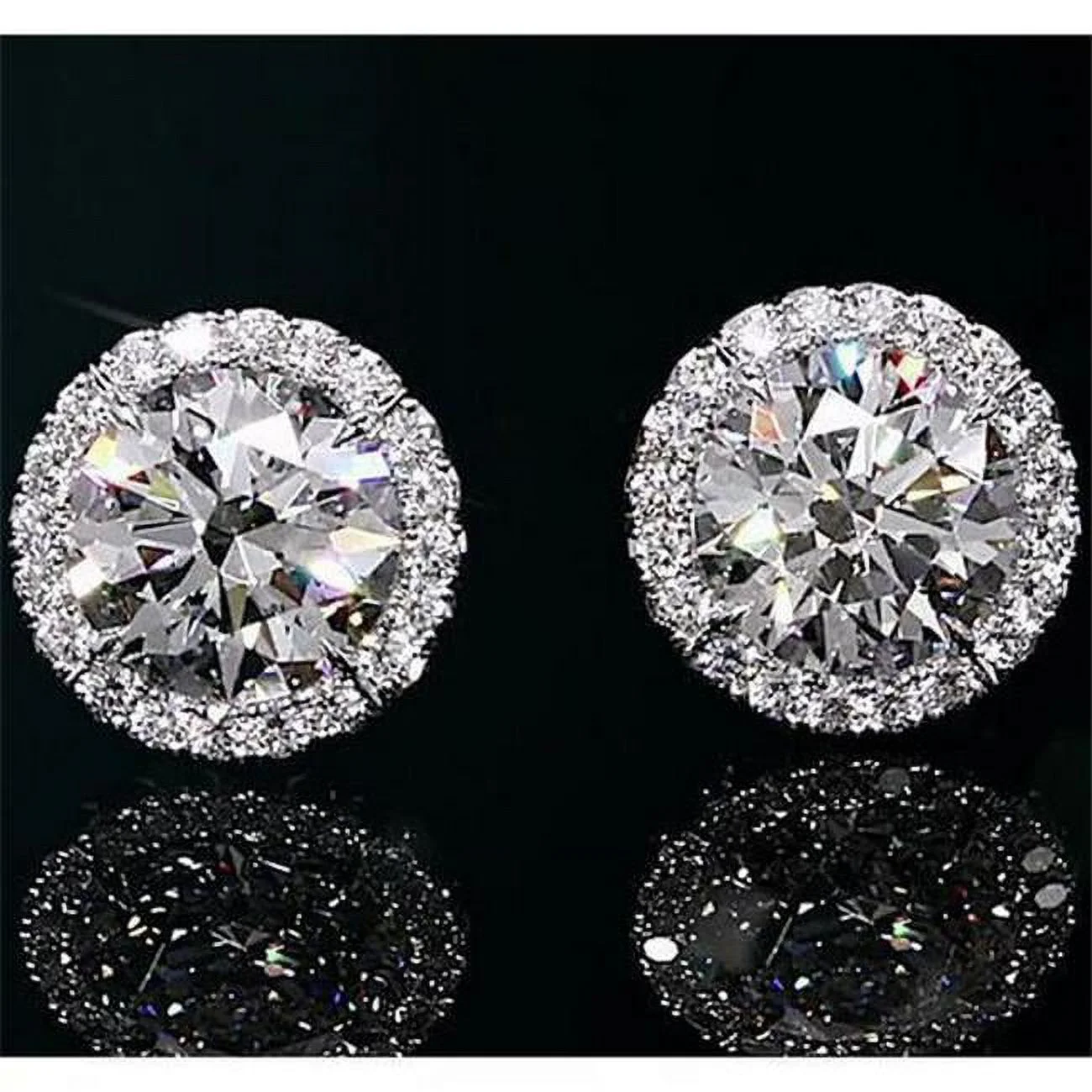 Harry Chad Enterprises 59727 2 CT Diamond Halo Stud Earrings, White Gold