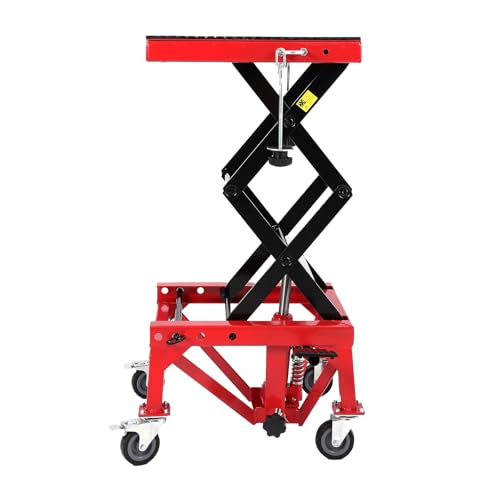 Hydraulic Motorcycle Lift Jack 350LBS, Foot Operated Scissor Lift Table for ATV Dirt Bike, Heavy-Duty Steel Stand with Safety Lock & Wheels, 13.78-34.25