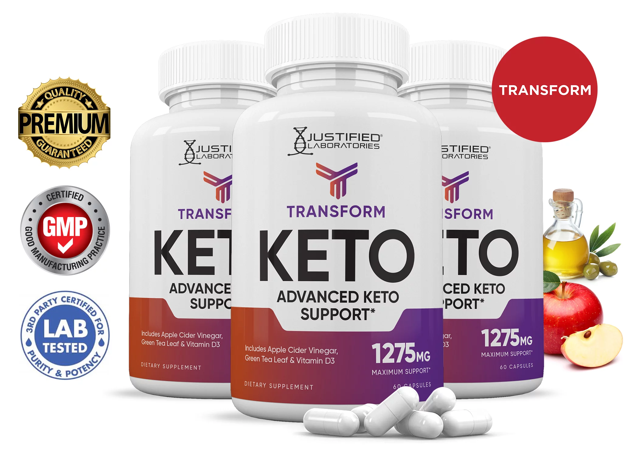 (3 Pack) Transform Keto ACV Pills 1275mg Alternative to Gummies Dietary Supplement 180 Capsules