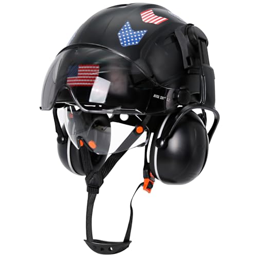 Hard Hats Construction OSHA Approved With Double Visor - Cascos De Construccion Vented Hard Hat With Clear and Tinted Visor Construction Safety Helmet Hat With Chin Straps 6pt Suspension