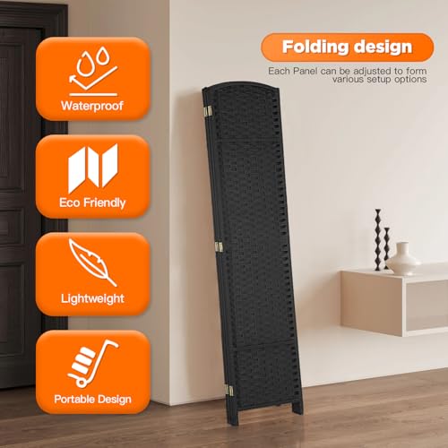 Room Divider 4 Panel Screen 5.6 Ft Tall Partition Room Dividers Brown Privacy Screens Folding Room Separation Free Standing Waterproof Wood Frame Wall Divider