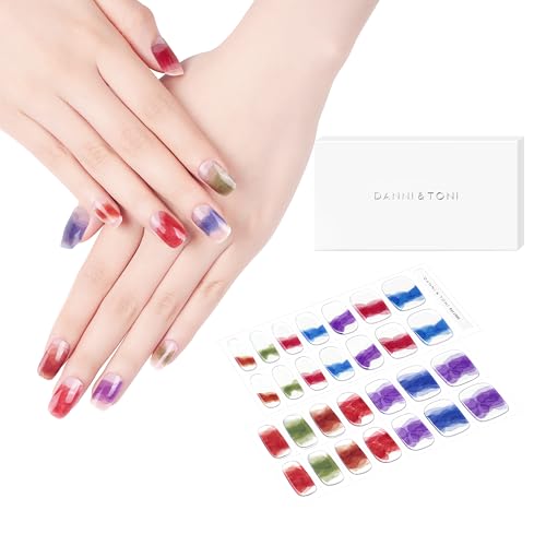 DANNI & TONI Semi Cured Gel Nail Strips Christmas Santa Claus Snowflakes Cat Eye Gel Nail Wraps 28 Stickers | Mistletoe Meow