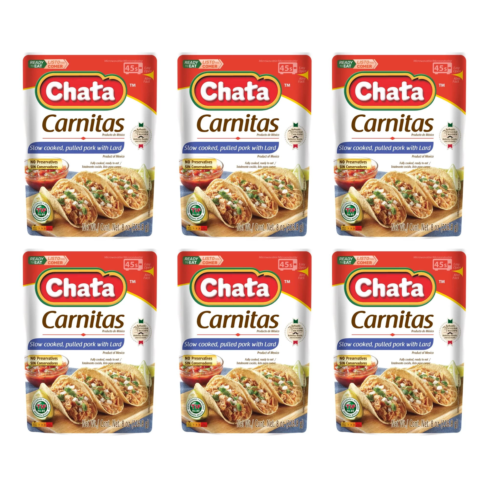 Chata Pork Carnitas Pouch, 8 oz, Pack of 6