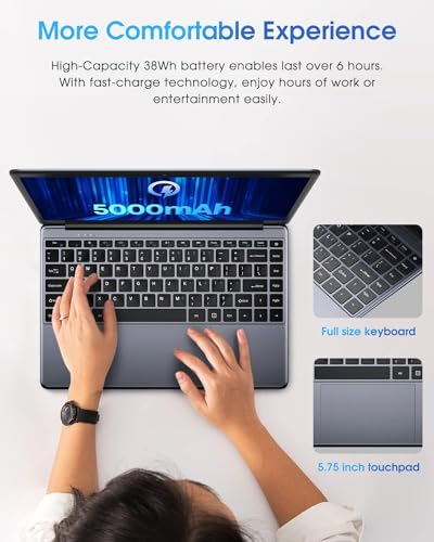 CHUWI HeroBook Pro 14.1'' Laptop, 256GB SSD 8GB RAM, Windows 11 Laptop, 1TB SSD Expand, Intel Celeron N4020(up to 2.8GHz), 2K FHD IPS Display, Ultra Slim, Mini-HDMI, 5G WiFi, USB3.0, Webcam,TF Card