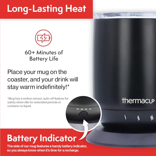 Self-Heating Temperature Controlled Coffee Mug with Lid, Led Electric Smart Cup, 3 Custom Heat Settings, Auto/Off Feature, Keeps Liquids Warm, Sip Smarter (Midnight Black – 14 oz)
