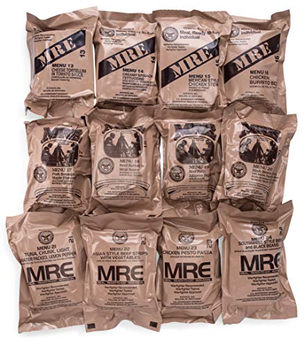U.S. Meals Ready to Eat (Variety Pack of 12) – (A or B Case Selected at Random) Nutritional Emergency Food Rations - Freeze Dried Food w/ Flameless Heater, Entree, Dessert, & More - MRE Kit for Emergency Survival, Hunting, & More