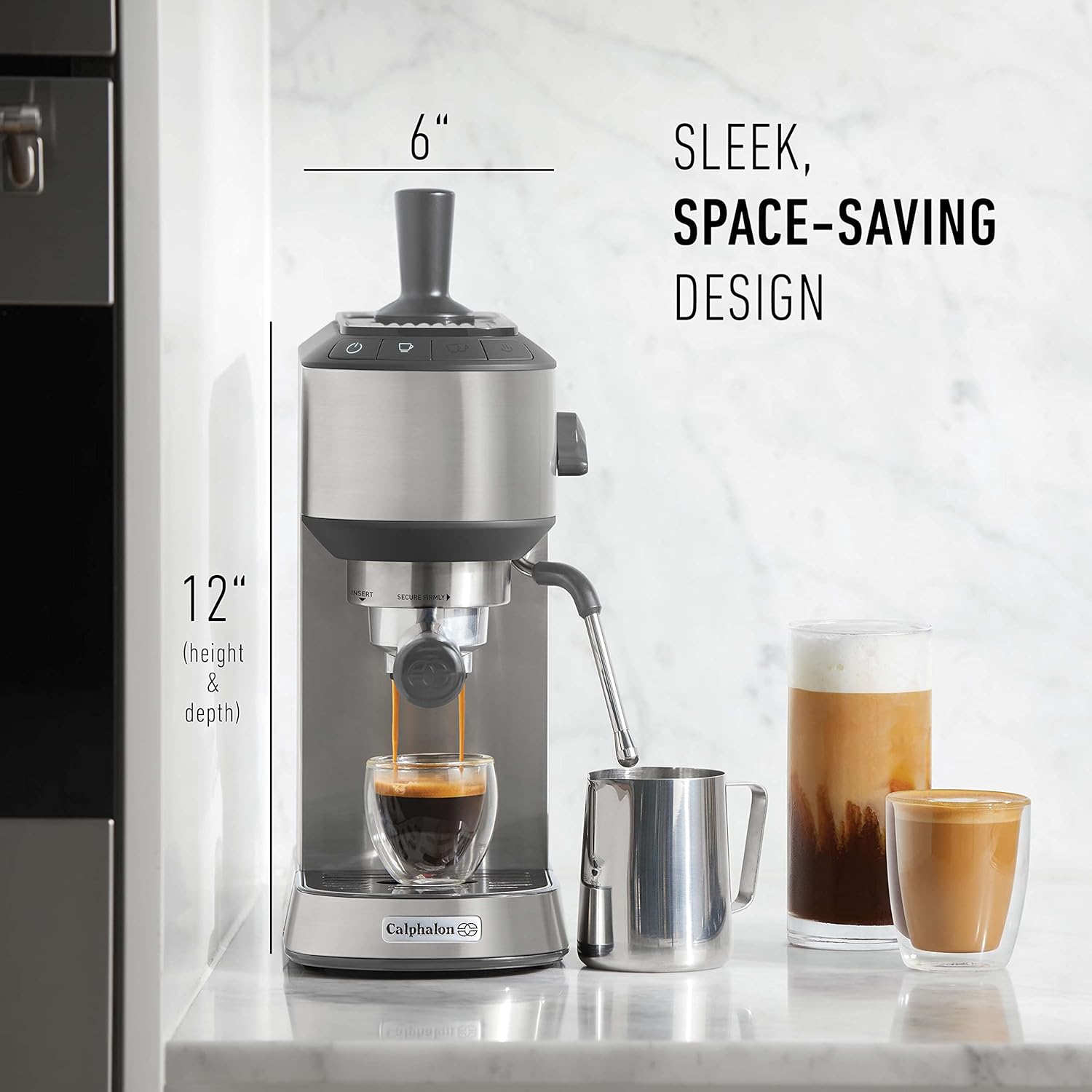 Calphalon Compact Espresso Machine, Home Espresso Machine with Milk Frother, Stainless Steel