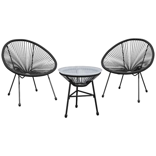 Wisteria Lane 3 Piece Patio Bistro Set, Outdoor Acapulco Chair and Table Set, All-Weather Patio Furniture Set for Yard Balcony Poolside, Black