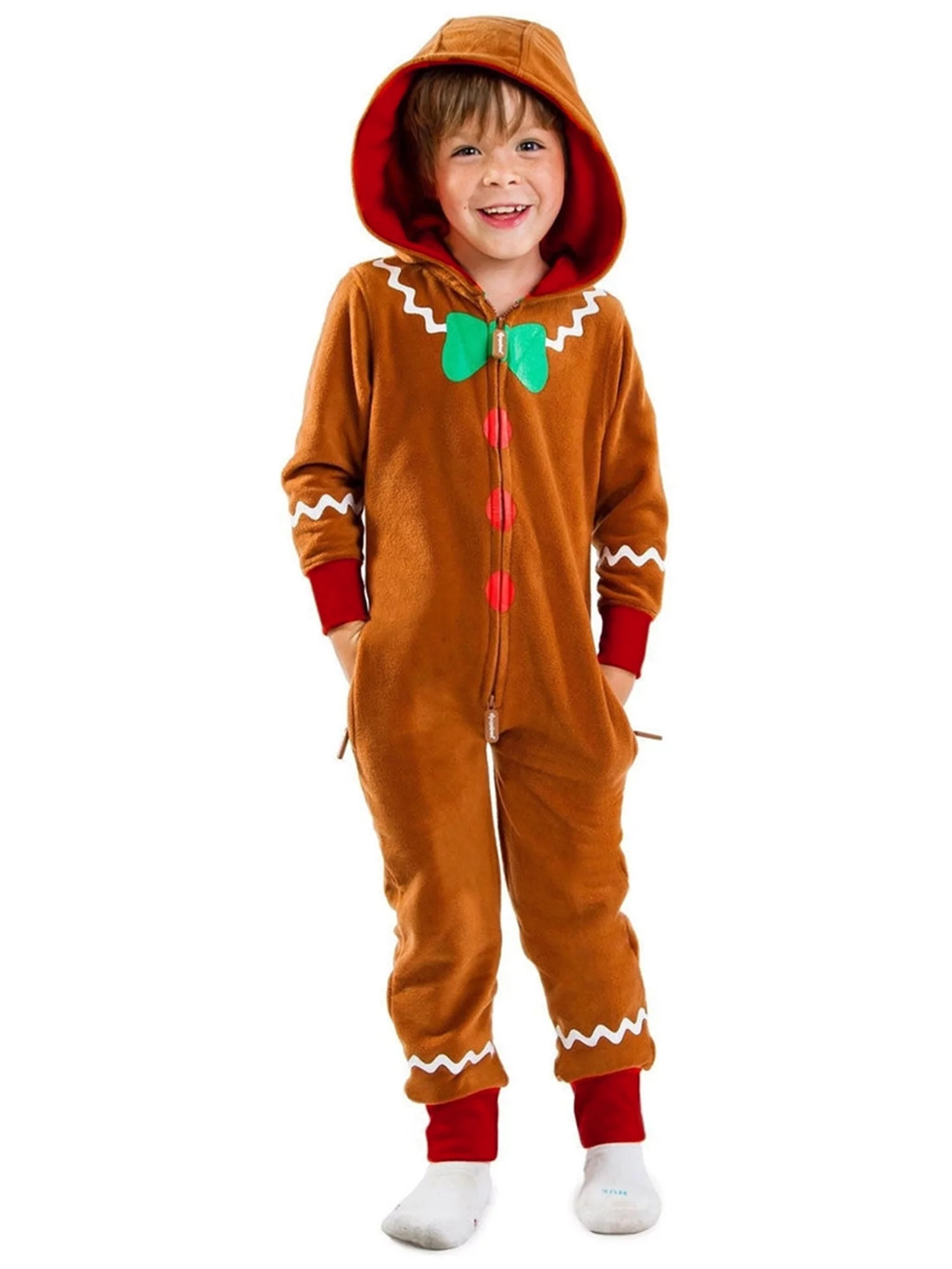 mlpeerw Women Men Christmas Gingerbread Costumes Funny Gingerbread Jumpsuit Zip Up Hooded Romper Xmas Party Cosplay Costume