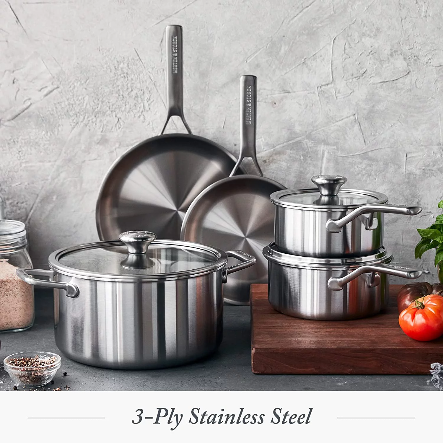 & Storck Tri-Ply Stainless Steel Induction 14 Piece Cookware Pots and Pans Set  Multi Clad  Oven Safe  Silver