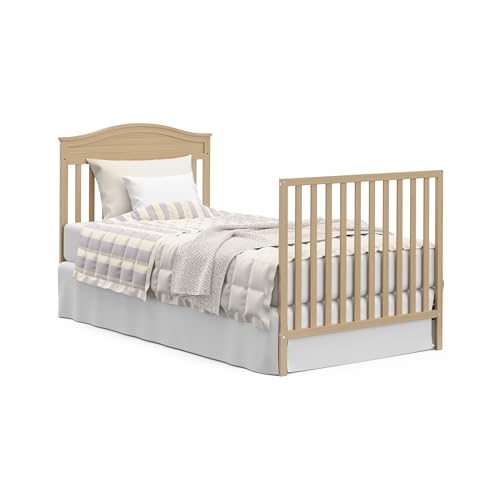 Graco Stella 4-in-1 Convertible Mini Crib with Bonus Mattress (Driftwood) – Includes Bonus 2.50 Inch Thick Mattress with Water-Resistant Cover, Converts to Twin Bed with Headboard and Footboard