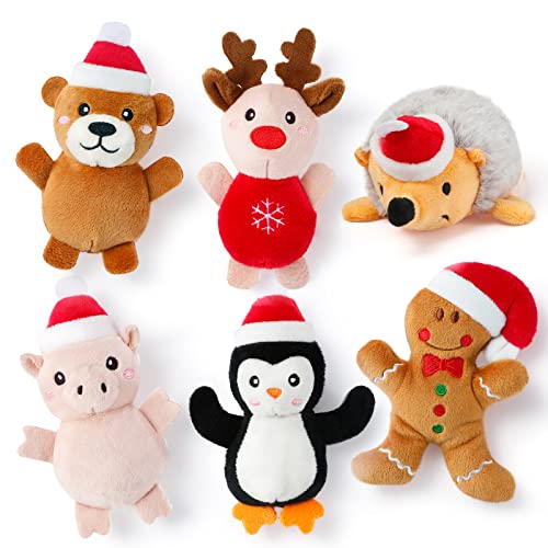 Senneny 6 PCS Christmas Catnip Toy Set - Reindeer, Gingerbread Man, Bear, Piggy, Hedgehog, Penguin - Plush Animal Toys Gifts for Cat Christmas Stocking