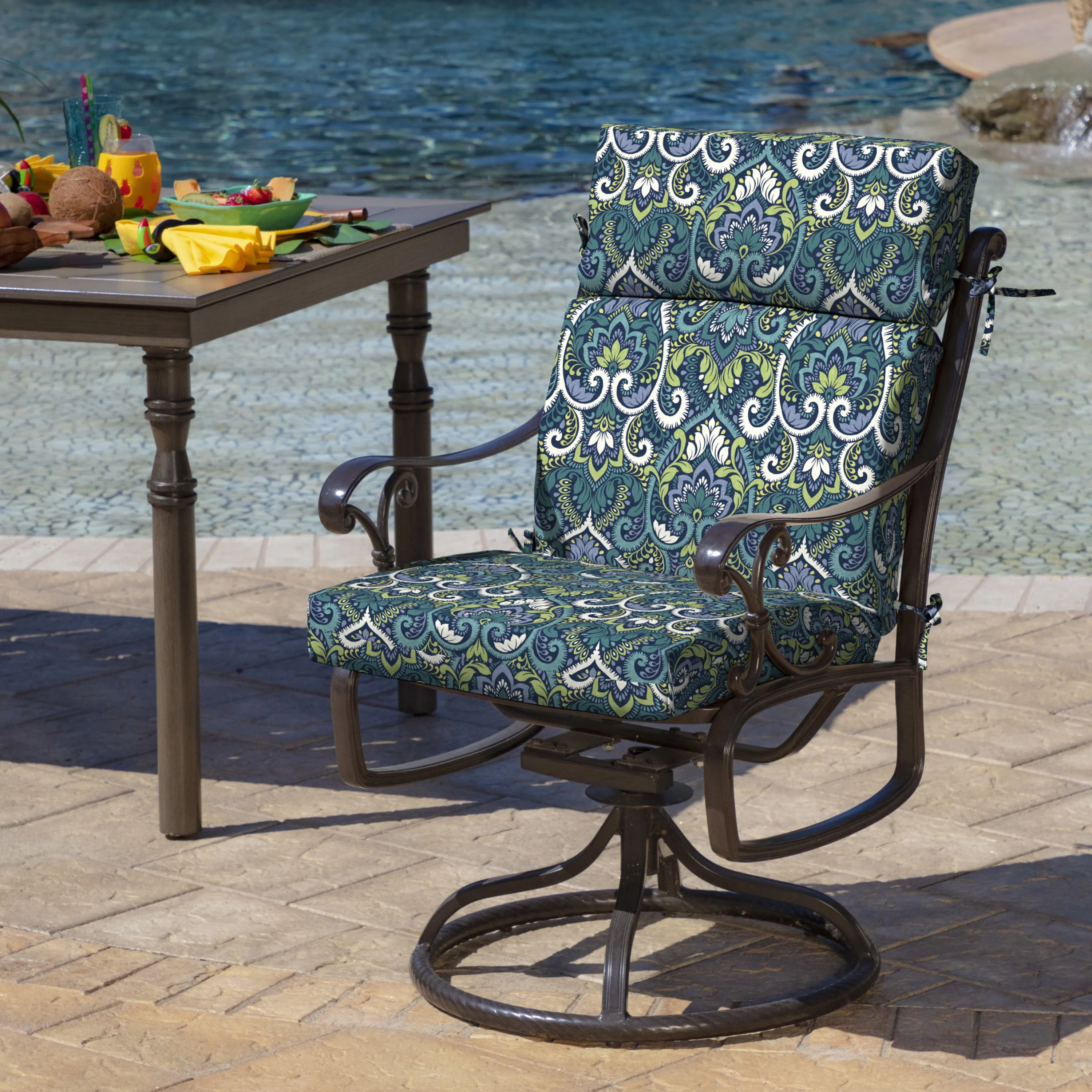 Arden Selections Outdoor Chair Cushion 20 x 21, Sapphire Aurora Blue Damask