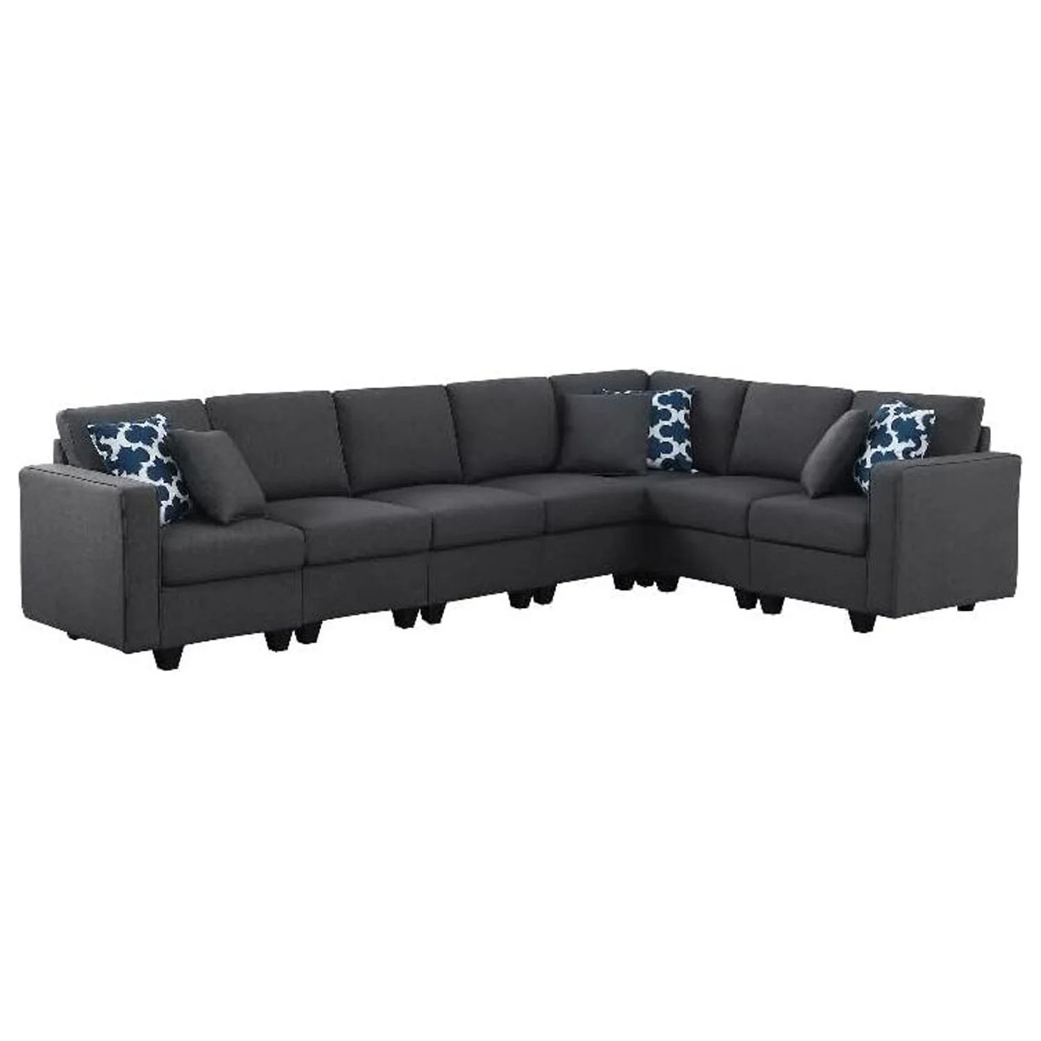 Devion Furniture Fabric Linen Reversible Modular Modern Style Sectional Sofa-Dark Gray
