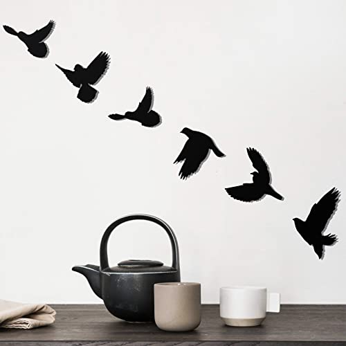 LZAOA Black Birds Metal Wall Decor, 6PCS Black Birds Metal Wall Art Decorative for Living Room, Bathroom, Kitchen, Indoor/Ourdoor Metal Wall Art Decor(Black-Set of 6 Birds)
