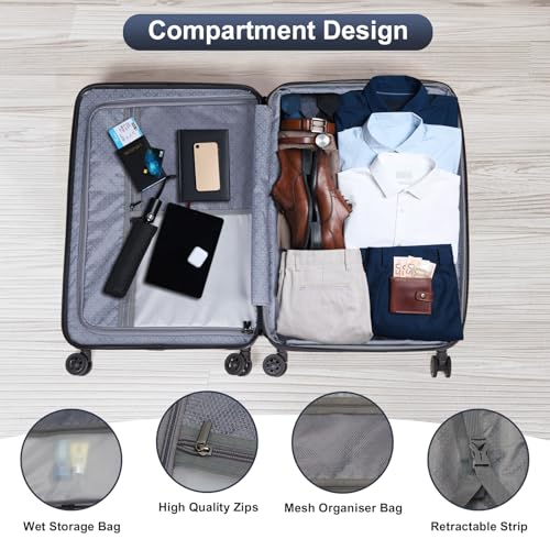 Karl home Luggage Expandable 3 Piece Set Suitcase PC+ABS Hard-Sell with TSA Lock Spinner Wheels 20in 24in 28in Travel Rolling Carry on Woman/Men Rose Gold