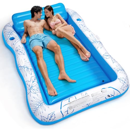 Inflatable Adult Pool Lounger Float - BAIAI Large Beach Sun Tanning Floaty Raft Sunbathing Water Lounge Floaties Tub with Drink Holder - Blow Up River & Lake Suntan Floating Swimming Mattress Mat(L)