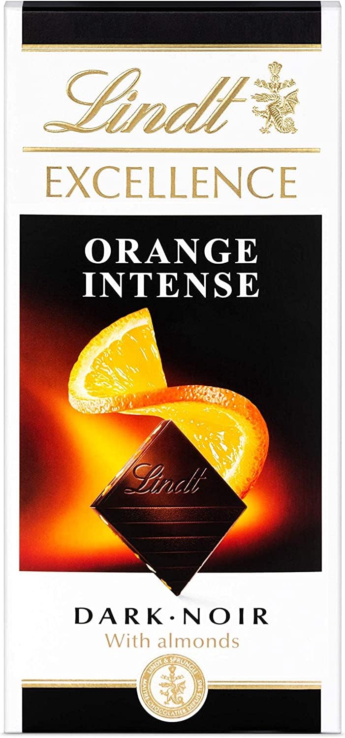 Lindt Excellence Orange Intense Dark with Almonds, 100g