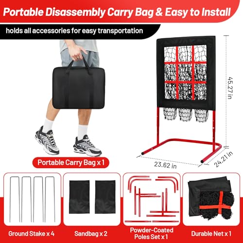 9 Hole Baseball Pitching Net with Strike Zone, Adjustable Baseball Pitching Target, Heavy Duty Softball Net Training Equipment