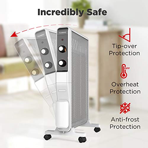 TURBRO Arcade HR1500 Electric Mica Space Heater 1500W, Room and Office Heating with Thermostat and Safety Protection, 2 Heat Settings, Quiet, 120V, White