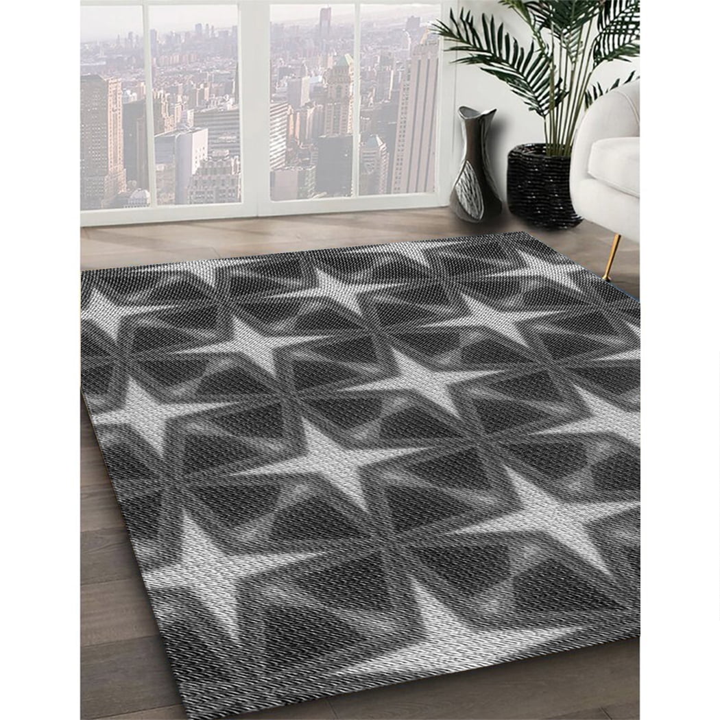 Ahgly Company Indoor Rectangle Patterned Dark Gray Black Area Rugs, 5' x 7'