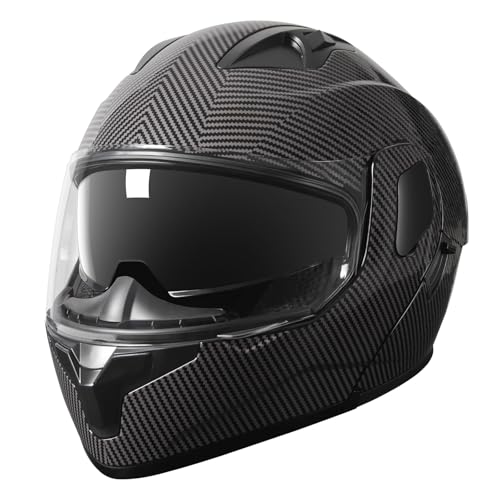 SPARK DOT Approved Modular Flip-Up Dual Visor Motorcycle Full Face Helmet for Adults Men & Women (Bright Black, Small)