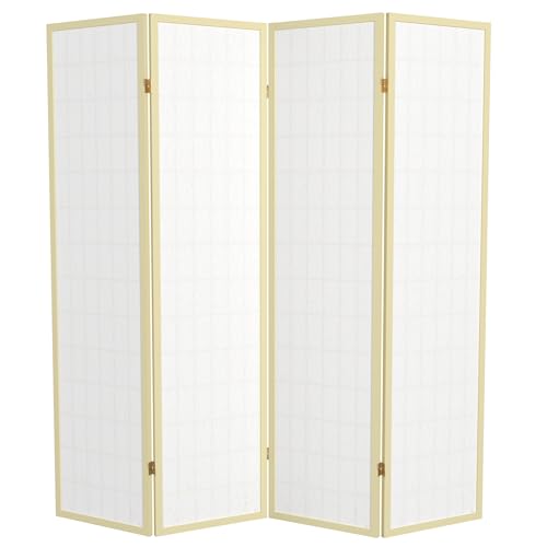 Red Lantern 6 ft. Tall Window Pane Shoji Screen-Natural-4 Panels Room Divider
