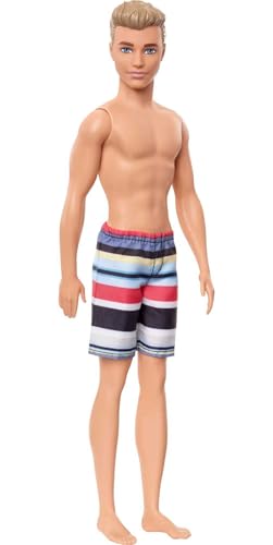 Barbie Ken Fashion Doll, Beach-Themed Wearing Striped Swimsuit