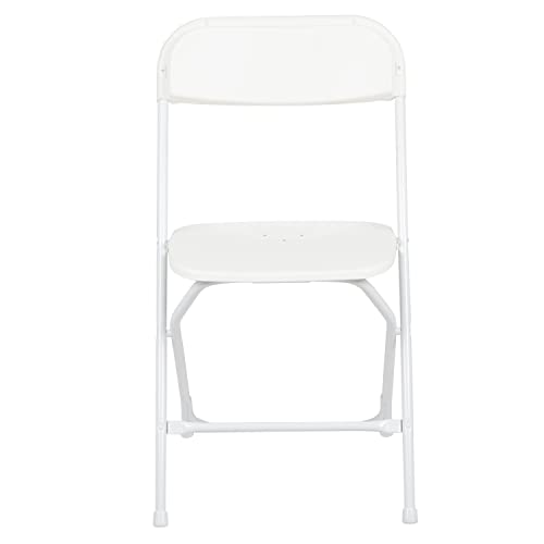 EMMA + OLIVER Set of 2 Plastic Folding Chairs - 650 LB Weight Capacity Lightweight Stackable Folding Chair in White