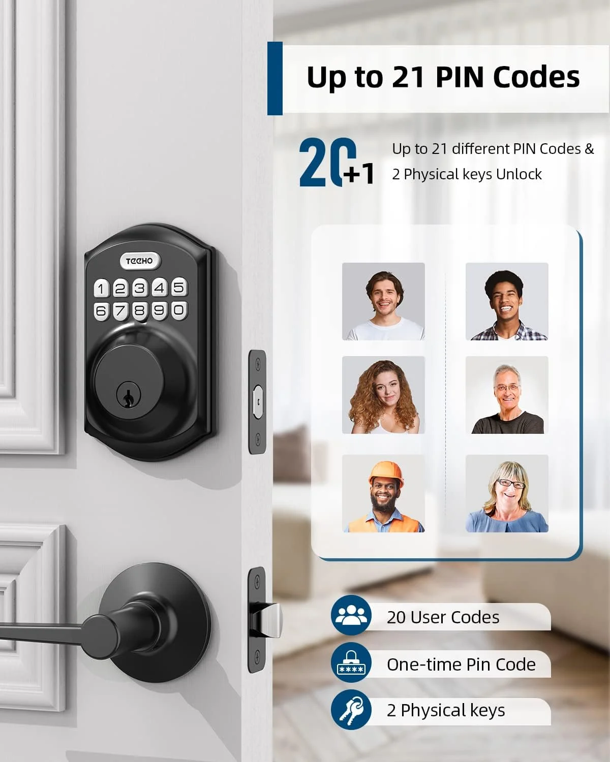 TEEHO Keypad Keyless Entry Smart Electronic Deadbolt Door Lock Set with 2 Knobs Handles for Front Door 3.65pounds - Matte Black