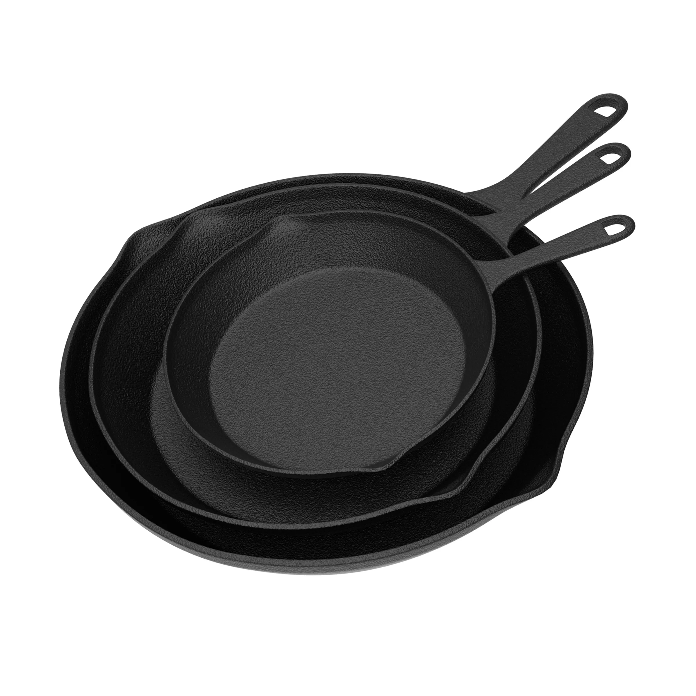 Frying Pans-Set of 3 Cast Iron Pre-Seasoned Nonstick Skillets in 10”, 8”, 6” by Home-Complete
