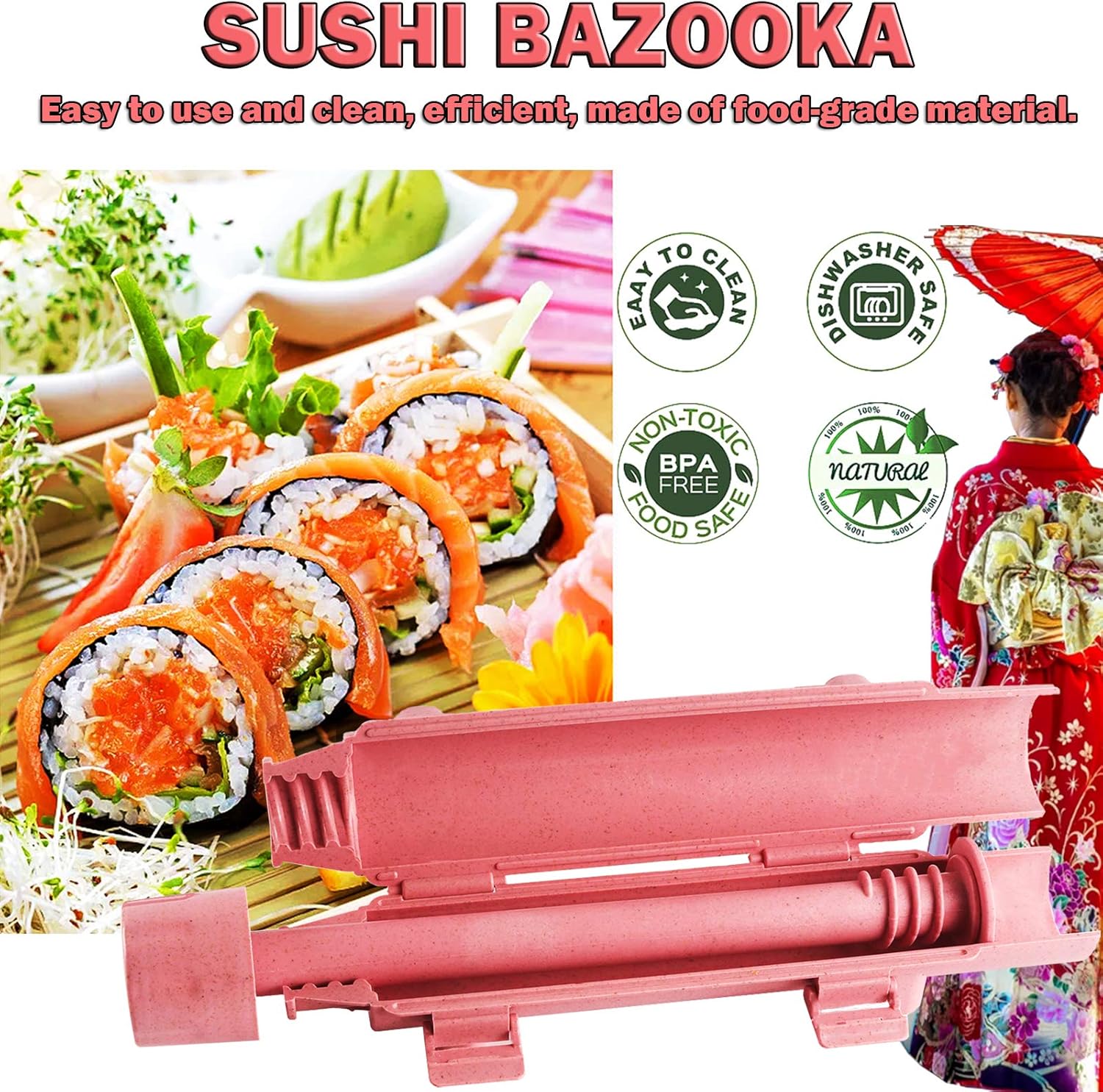 Sushi Mold All In One Sushi Bazooka Maker DIY Rice&Sushi Roller Machine Sushi Maker Sushi Making Kit&Set Kitchen Sushi Tool Easy Sushi Rolling Cooking Beginner Sushi Kit Best kitchen Sushi Rice