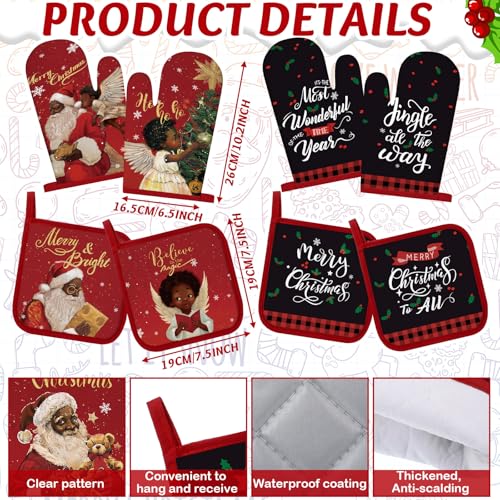 12 Pcs Christmas Kitchen Towels Pot Holders and Oven Mitts Set 4 Santa Claus Dish Towels 4 Snowman Oven Mitts 4 Candy Cane Christmas Ball Potholders for Cooking Dish Baking Decorative