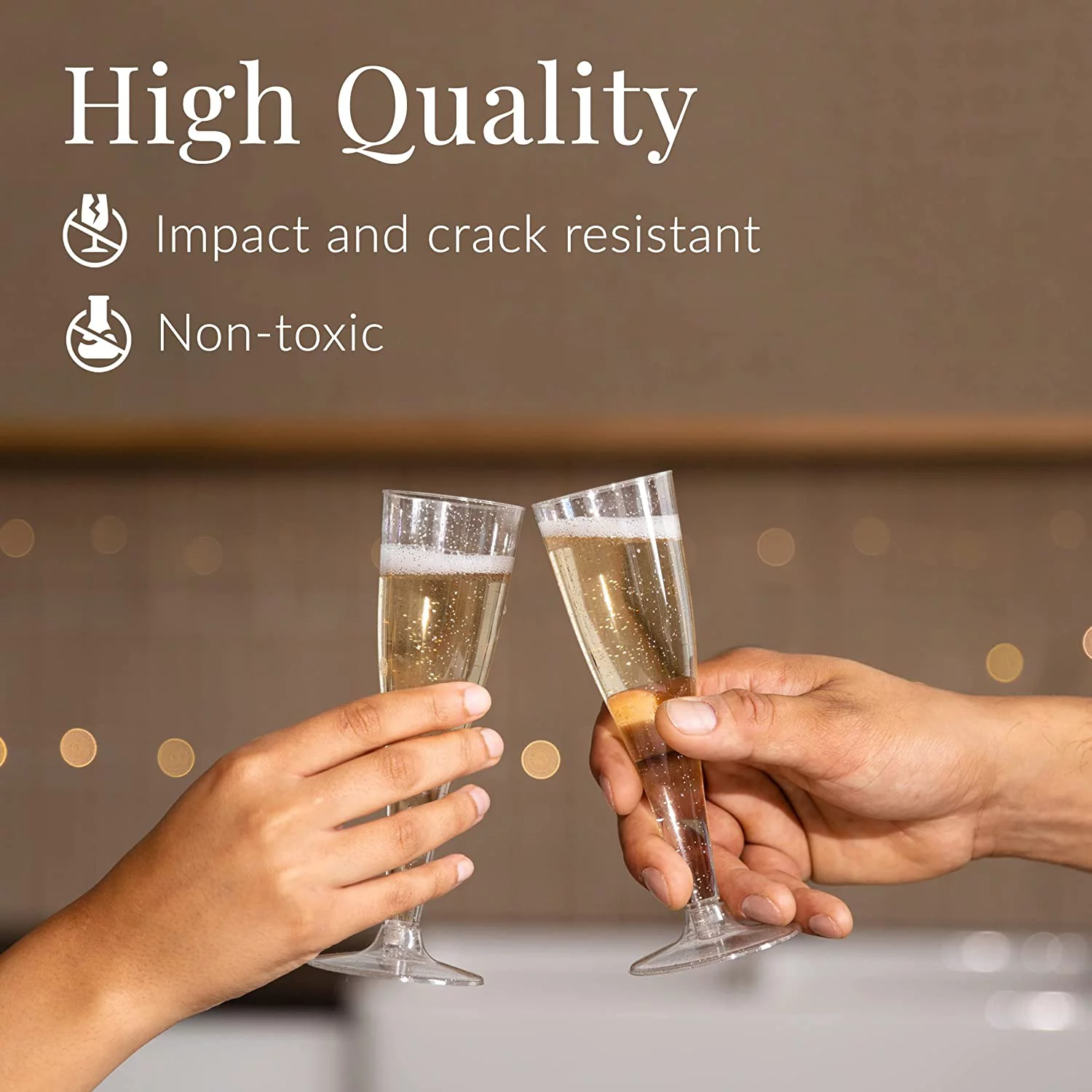 Prestee Plastic Champagne Flutes Disposable - 100 Pack | Silver Glitter Plastic Champagne Glasses | Glitter Clear Plastic Cups | Mimosa Glasses | Wedding Party Bulk Pack