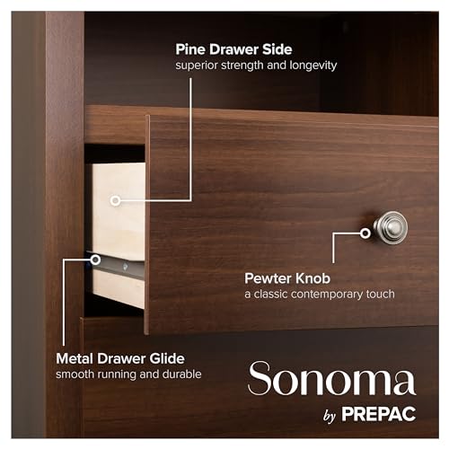 Prepac Double Drawer Dresser and Three Drawer Nightstand Rustic White Bedroom Collection