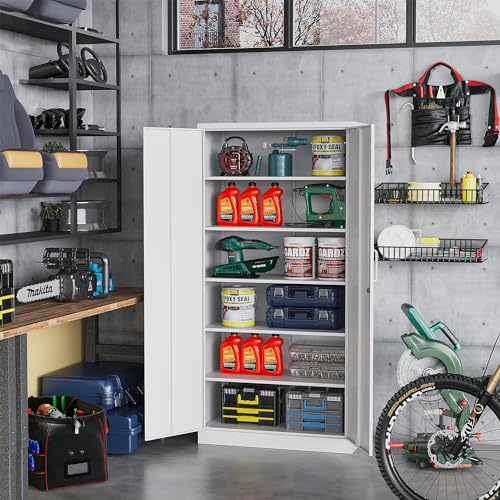 STANI Locking Metal Storage Cabinet with 5 Adjustable Shelves 71”H×32”W×16”D Tall Metal Locker for Office,Home,Garage,Gym,School