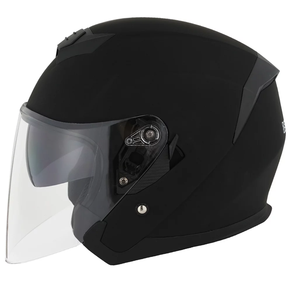 1STORM MOTORCYCLE OPEN FACE HELMET SCOOTER CLASSICAL KNIGHT BIKE DUAL LENS/SUN VISOR HJK526 Matt Black