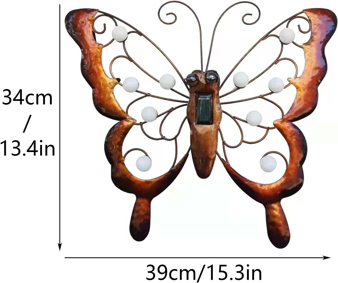 Keebgyy Solar Metal Garden Wall Art Decorative, Butterfly Garden Decor with Solar Light Outdoor Fence Art Hanging Sculpture for Home Living Room Office Garden