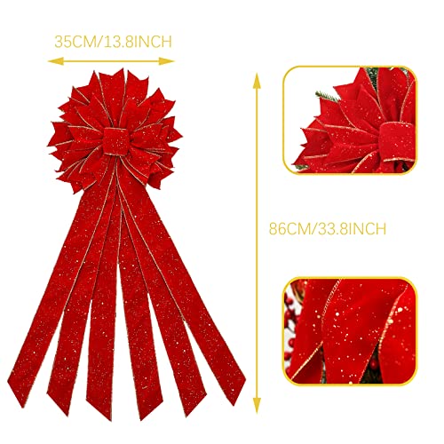 Christmas Tree Topper,33x13 inches Large Toppers Bow with Snowflake Pattern for Christmas Decoration (Red)