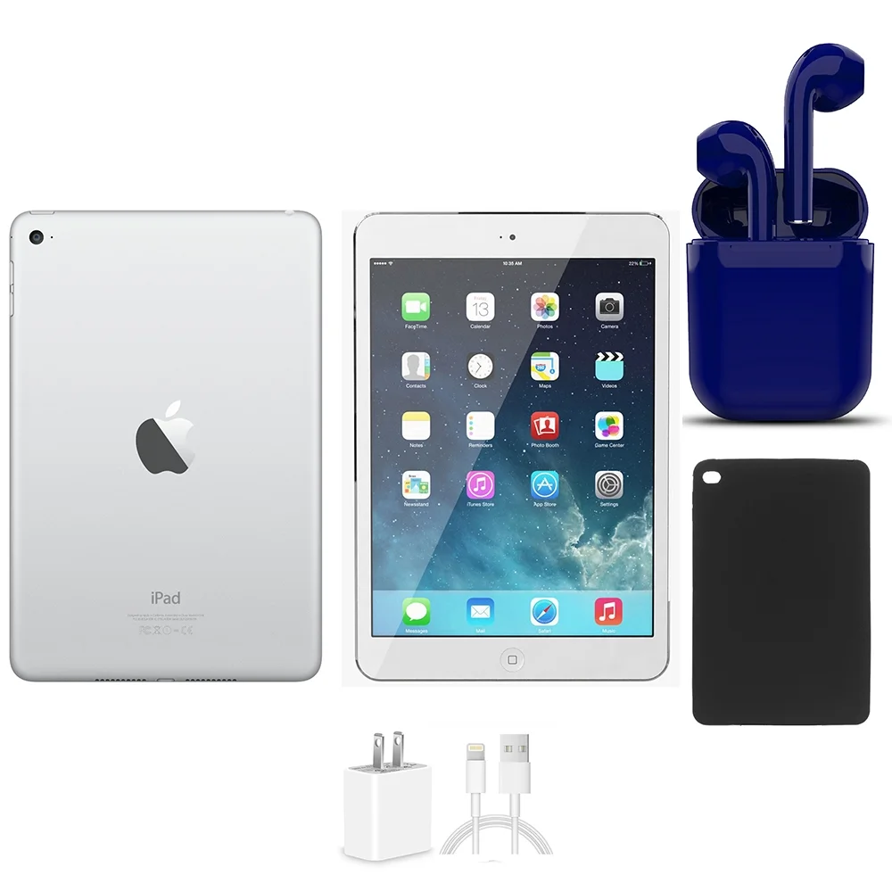 Restored Apple iPad Mini 16GB White Wi-Fi Only Bundle: USA Essentials Bluetooth/Wireless Airbuds, Case, Charger By Certified 2 Day Express (Refurbished)