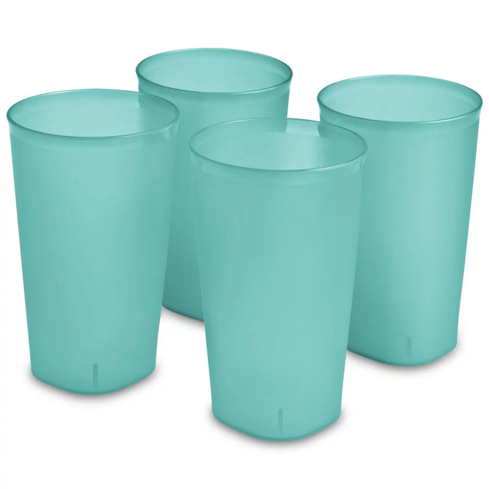 Sterilite Tumblers 0924 Set of 4 Plastic Drinking Cups 20 Ounce Blue Tint 3-Pack