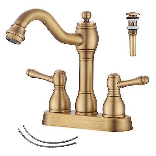 GGStudy 360° Swivel Antique Brass Bathroom Vessel Sink Faucet Single Handle One Hole Matching with Pop Up Drain