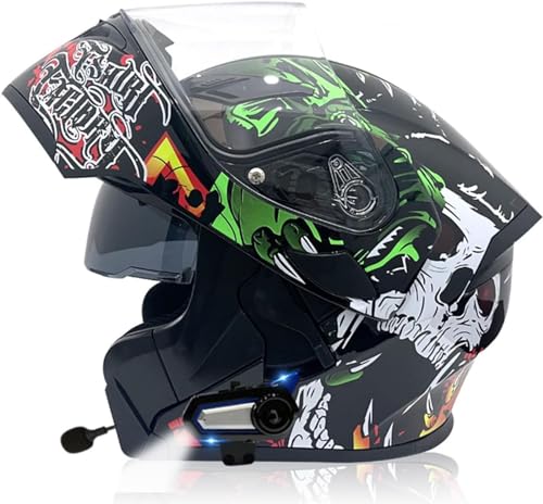 DOT Approved,with Double Visor Microphone,Full Face Motorcycle Helmet,Motorbike Bluetooth Modular Helmet,Flip Up Motorcycle Helmet,Full Face Flip Anti-Fog Dual Visor Helmet,Integrated Helmet