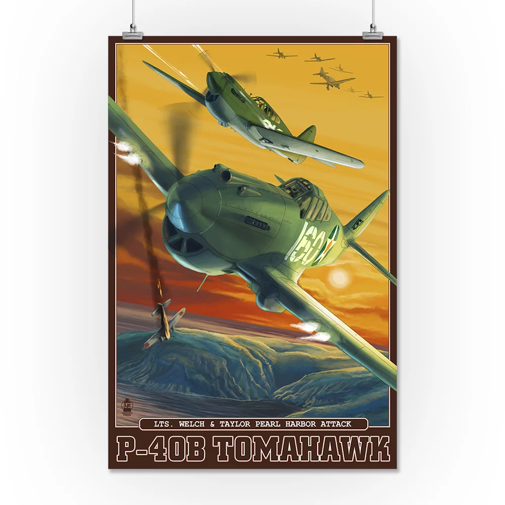 Pearl Harbor, Hawaii, P-40B Tomahawks (16x24 Giclee Gallery Art Print, Vivid Textured Wall Decor)