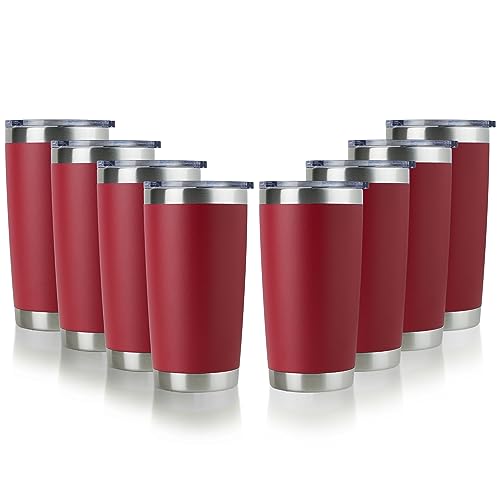 DOMICARE 20oz Stainless Steel Tumbler Bulk with Lid, Double Wall Vacuum Insulated Travel Mug, Powder Coated Coffee Cup, Powder Black, 8 Pack